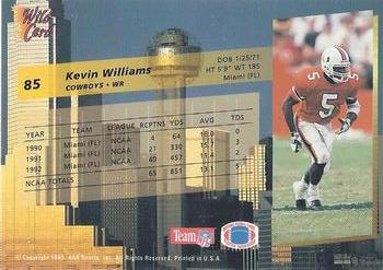 1993 Wild Card #85 Kevin Williams Back