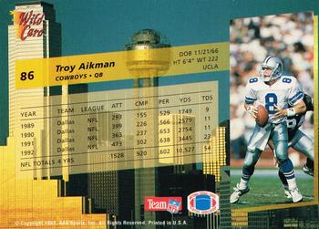 1993 Wild Card #86 Troy Aikman Back