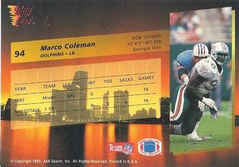 1993 Wild Card #94 Marco Coleman Back