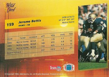 1993 Wild Card #159 Jerome Bettis Back
