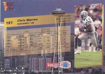 1993 Wild Card #181 Chris Warren Back