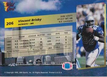 1993 Wild Card #206 Vincent Brisby Back
