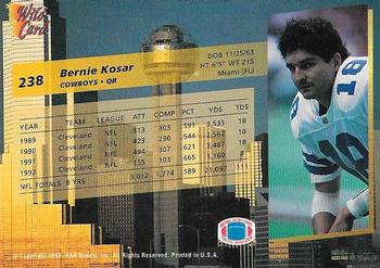 1993 Wild Card #238 Bernie Kosar Back