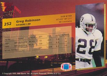 1993 Wild Card #252 Greg Robinson Back