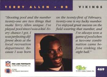 1993 Pro Line Portraits #469 Terry Allen Back