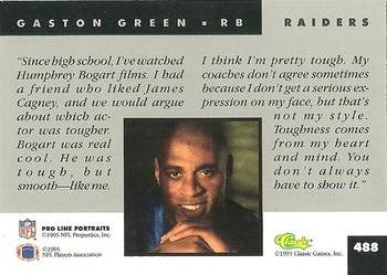 1993 Pro Line Portraits #488 Gaston Green Back