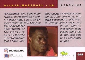 1993 Pro Line Portraits #495 Wilber Marshall Back