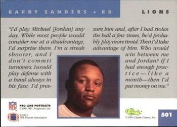 1993 Pro Line Portraits #501 Barry Sanders Back