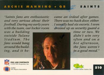 1993 Pro Line Portraits #510 Archie Manning Back