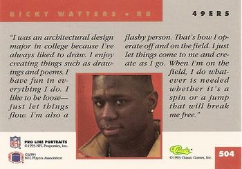 1993 Pro Line Portraits #504 Ricky Watters Back