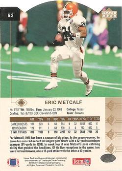 1994 SP - Die Cut #63 Eric Metcalf Back