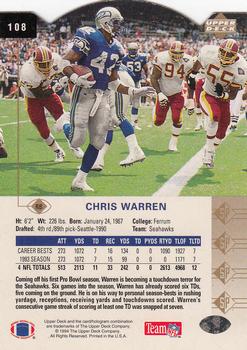 1994 SP - Die Cut #108 Chris Warren Back