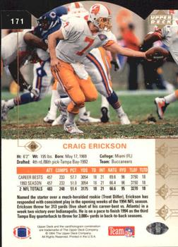 1994 SP - Die Cut #171 Craig Erickson Back