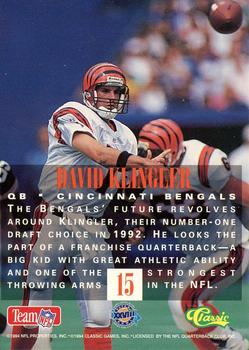 1994 Classic NFL Experience #15 David Klingler Back