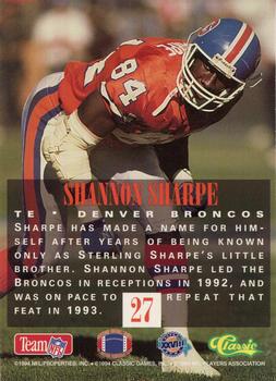 1994 Classic NFL Experience #27 Shannon Sharpe Back