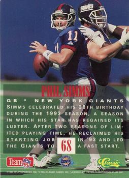 1994 Classic NFL Experience #68 Phil Simms Back