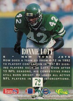 1994 Classic NFL Experience #72 Ronnie Lott Back