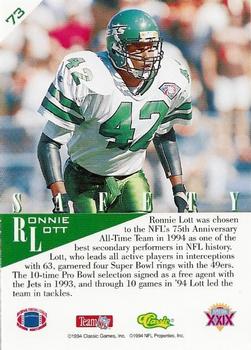 1995 Classic NFL Experience #73 Ronnie Lott Back
