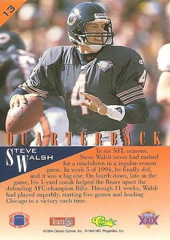 1995 Classic NFL Experience #13 Steve Walsh Back