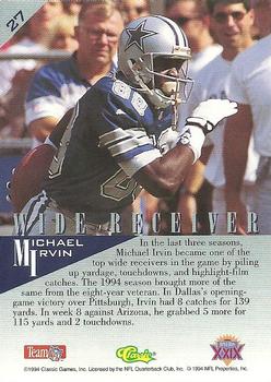 1995 Classic NFL Experience #27 Michael Irvin Back