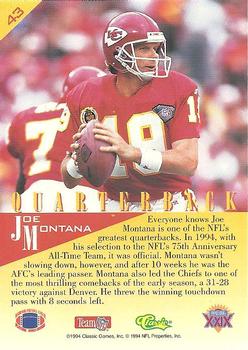 1995 Classic NFL Experience #43 Joe Montana Back