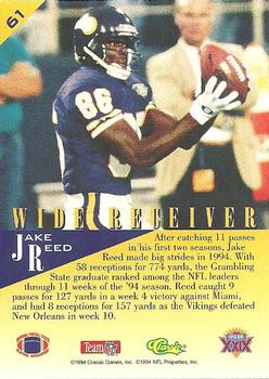 1995 Classic NFL Experience #61 Jake Reed Back
