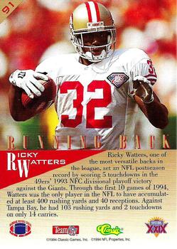 1995 Classic NFL Experience #91 Ricky Watters Back