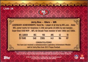 2013 Topps - Legendary Achievement Medals Silver #LAM-JR Jerry Rice Back