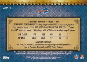 2013 Topps - Legendary Achievement Medals Silver #LAM-TT Thurman Thomas Back