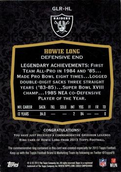 2013 Topps - Gridiron Legends Rings Bronze #GLR-HL Howie Long Back
