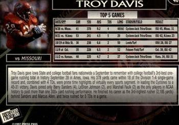 1997 Press Pass #40 Troy Davis Back