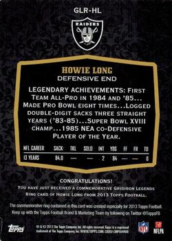 2013 Topps - Gridiron Legends Rings Silver #GLR-HL Howie Long Back
