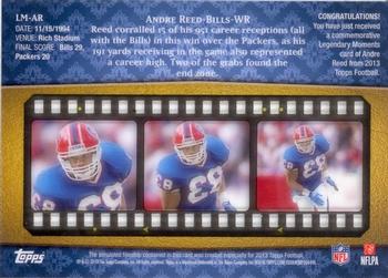 2013 Topps - Legendary Moments #LM-AR Andre Reed Back