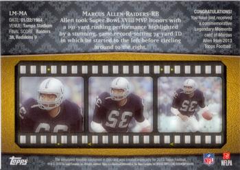 2013 Topps - Legendary Moments #LM-MA Marcus Allen Back