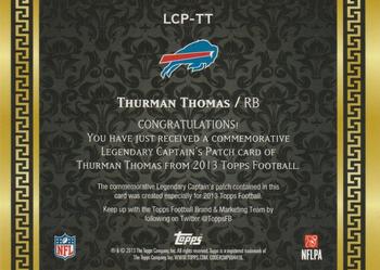 2013 Topps - Legendary Captains Patches #LCP-TT Thurman Thomas Back