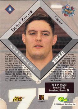 1996 Classic NFL Rookies #26 Dusty Zeigler Back