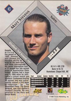 1996 Classic NFL Rookies #43 Matt Stevens Back