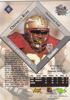 1996 Classic NFL Rookies #45 Orpheus Roye Back
