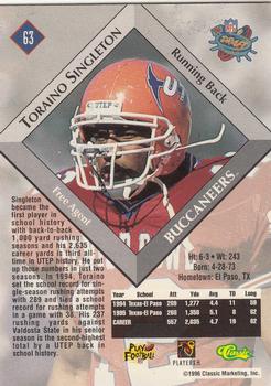 1996 Classic NFL Rookies #63 Toraino Singleton Back