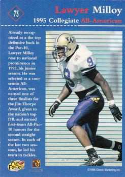 1996 Classic NFL Rookies #73 Lawyer Milloy Back