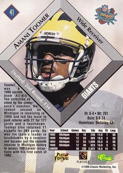 1996 Classic NFL Rookies #41 Amani Toomer Back