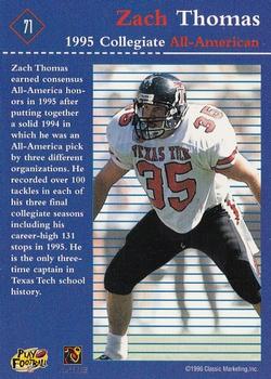 1996 Classic NFL Rookies #71 Zach Thomas Back