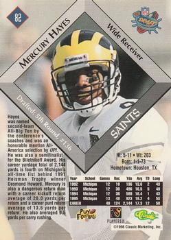 1996 Classic NFL Rookies #82 Mercury Hayes Back