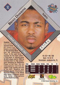 1996 Classic NFL Rookies #92 Brian Dawkins Back