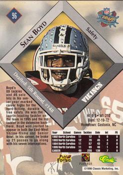 1996 Classic NFL Rookies #96 Sean Boyd Back
