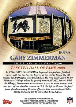 2008 Topps - Hall of Fame #HOF-GZ Gary Zimmerman Back