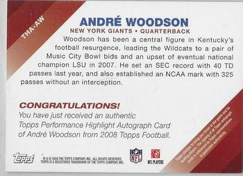 2008 Topps - Performance Highlights Autographs #THA-AW Andre Woodson Back
