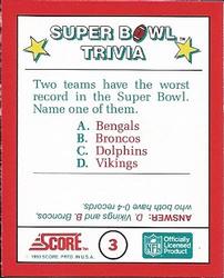1990 Score - Magic Motion: Super Bowl Trivia #3 Super Bowl Trivia Back