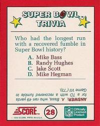 1990 Score - Magic Motion: Super Bowl Trivia #28 Super Bowl Trivia Back