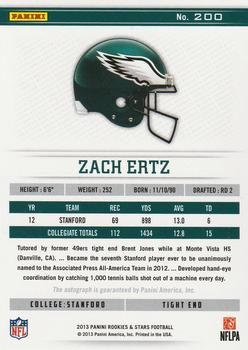 2013 Panini Rookies & Stars - Rookie Autographs Longevity #200 Zach Ertz Back